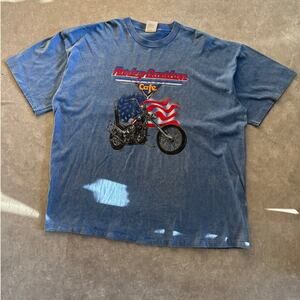 90s Vintage Harley Davidson Cafe Blue T Shirt Size XL